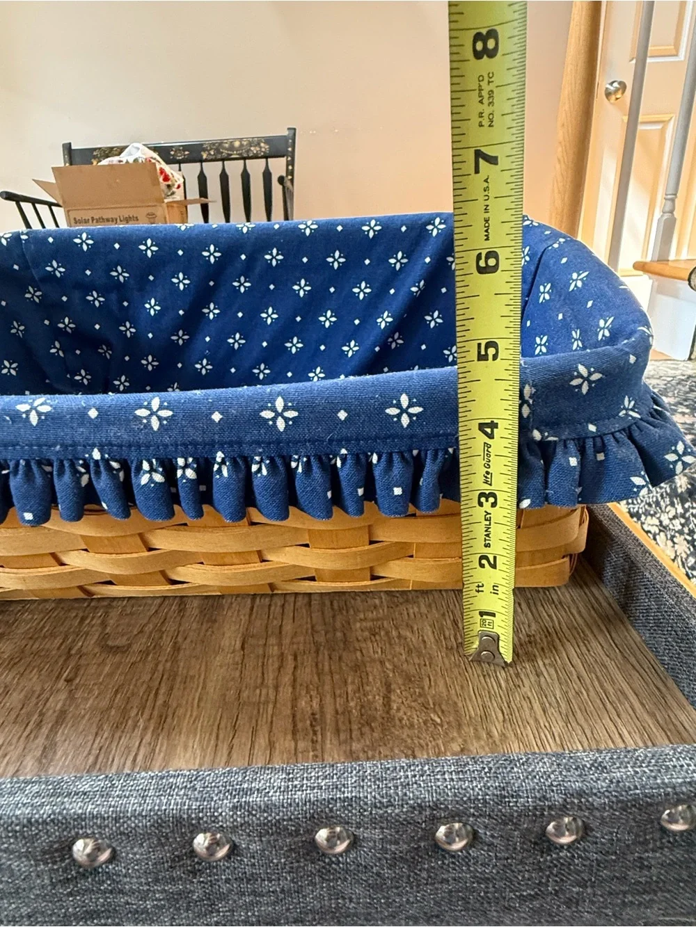 Vintage 1998 Longaberger | Woven Basket with Blue Ruffled Fabric Liner
